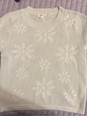 Debut Floral Knit Short-Sleeve Sweater - Green Size M